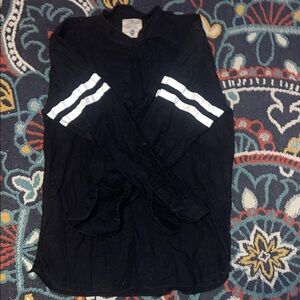 Men's Black Casual Button Down Shirt with White Stripes